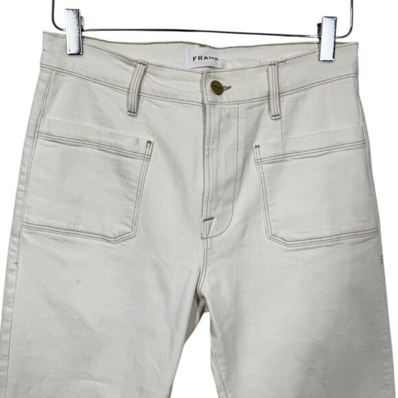 Frame Le Bardot Cropped Flare Leg Jean Ecru 27 Cream Retro Casual Chic Denim - Picture 4 of 10